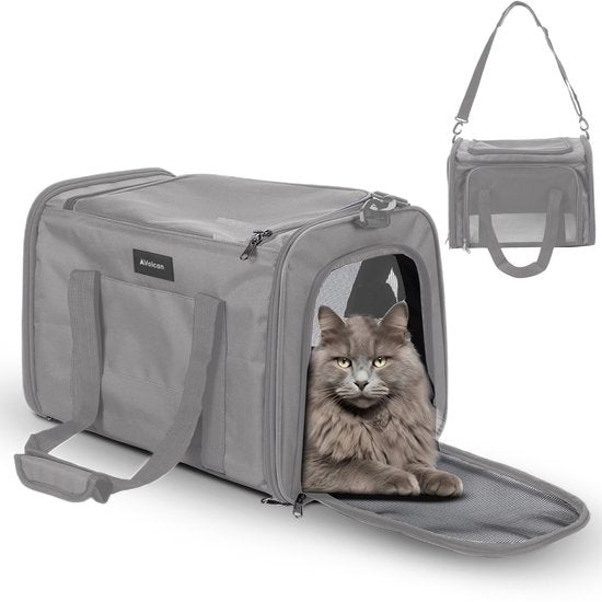 Volcan Travel Bag Cat - Reisekorb - Tragetasche Katzen - Transportbox mit Toplader - Tragekorb Hellgrau