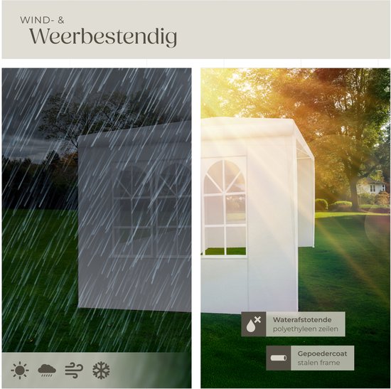 tectake - Pavillon - mit verstärktem Rahmen - Partyzelt 3x3 m - wasserdichte Plane - abnehmbare Seitenteile - wetterfester Gartenpavillon - inklusive Spannleinen und Heringe - weiß - Pop-up-Faltzelt
