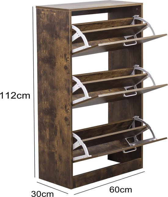 Schuhschrank - Schuhregal - 3 Fächer mit Klapptüren - dunkelbraun nussbaumfarben
