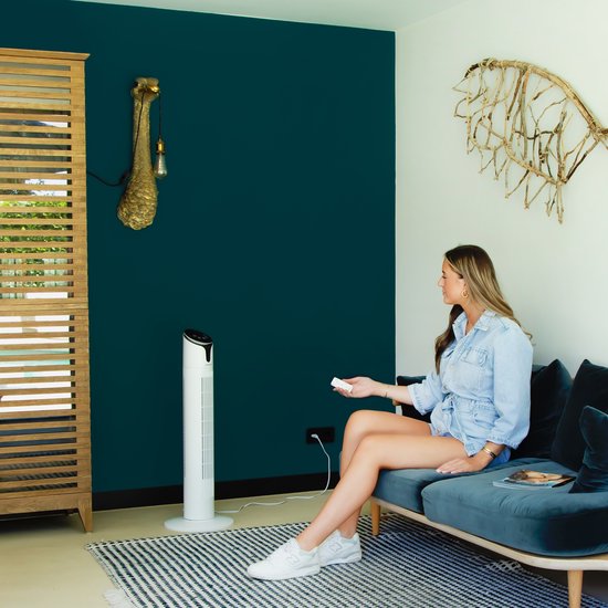 VONROC Luxury Fan - Turmventilator - Höhe 86 cm - Inkl. Fernbedienung - 3 Geschwindigkeiten - Schwenkfunktion - 15-Stunden-Timer - weiß