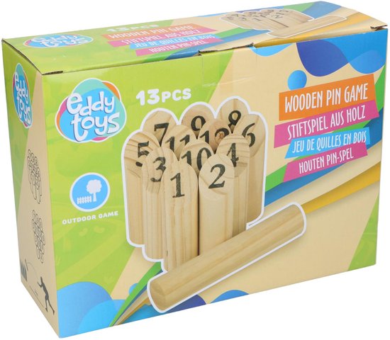 Eddy Toys Holz-Wurfspiel, 13-teilig – Spiel für Kinder und Erwachsene im Freien – Traditionelles finnisches Wurfspiel aus Holz – Familienspiel für draußen mit Zahlen