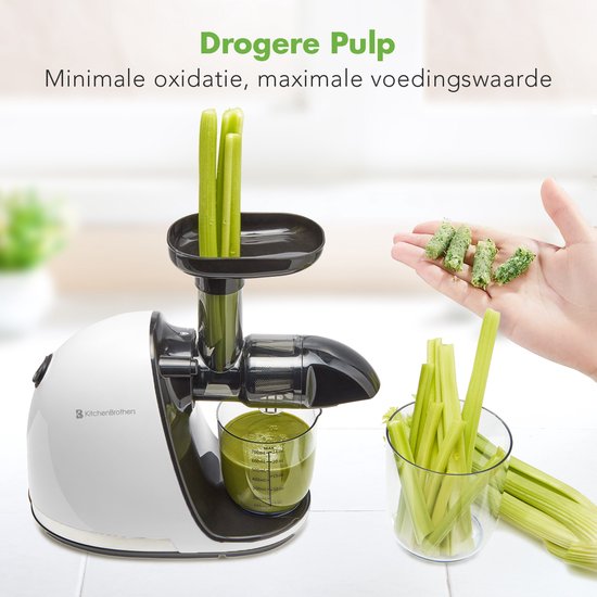KitchenBrothers Slowjuicer - Entsafter - Gemüse- und Obstpresse - 700ml - mit Fruchtfleischbehälter - Saftpresse - Perlweiß