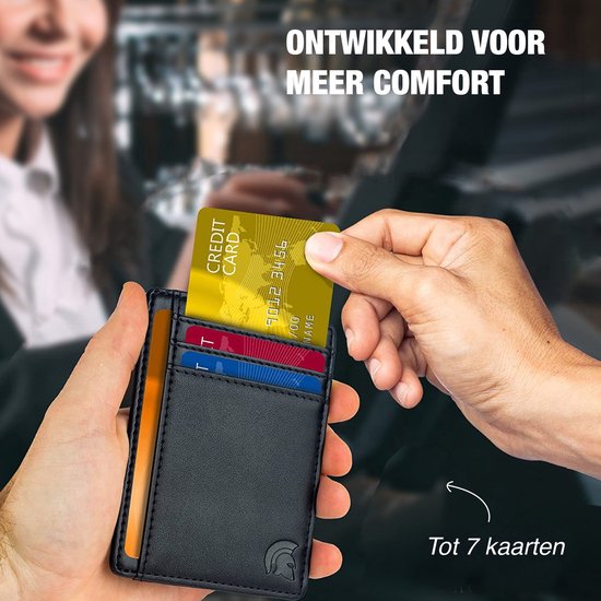 POWR Kartenetui Herren Schwarz - Schutzhülle Bankkarte mit Anti-Diebstahl - RFID Technologie - 5 bis 7 Karten - Kartenetui Leder