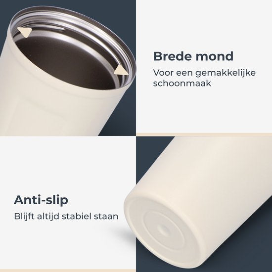 Castagnola Thermos Cup - Kaffeebecher To Go - Reisebecher für Kaffee und Tee - Teebecher - 380 ML - Edelstahl - Offwhite