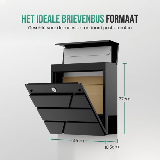 Avalo Briefkasten Edelstahl Schwarz mit Zeitungsbox und Schloss - Inkl. Befestigungsmaterial & 2 Schlüssel