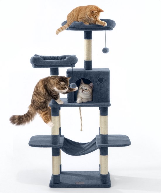 Jake und Jacky Kratzbaum für Katzen – Katzenkratzbaum – Kratzmöbel – Katzenbaum – Kratzbäume – Katzenhaus – Dunkelgrau – 147 cm hoch