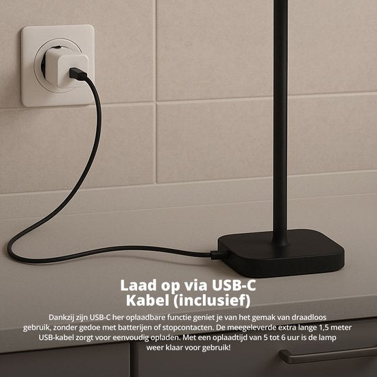 FlinQ Smart Table Lamp Lume - Wiederaufladbar und mit Touch Control - Für Schlafzimmer und Wohnzimmer - Kabellose Lampe auch als Stehlampe - Dimmbar und ideal für den Nachttisch - Industrial - Weiß