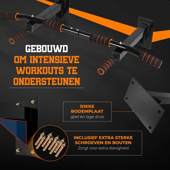TTD® Premium Klimmzugstange - Wandmontiert - Dip Bars - Home Sports - Hochwertige Materialien - Extra Stabil bis zu 250KG - Inklusive Montageteile - Schwarz/Orange