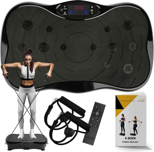 Zoluko - Fitness Vibrationsplatte - mit Bluetooth Funktion - Inkl. E-Book, Widerstandsbänder und Fernbedienung - USB Anschluss - Anti-Rutsch Gummi - Schwarz