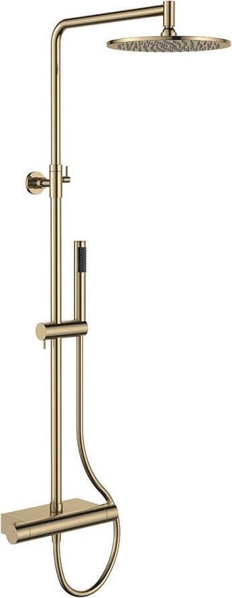 Regn Thermostat-Regendusche mit Cool-Touch-Funktion und Ablage, gebürstetes Gold