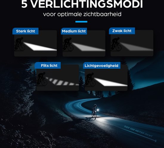 Exortus® Wiederaufladbares LED-Fahrradbeleuchtungsset – Fahrradlicht-Set in Weiß und Rot – Fahrradlampe, geeignet für jedes (Renn-)Fahrrad – Akkustandsanzeige – Sturzfest & wasserdicht – Mit Lichtsensor-Modus – Auch als Taschenlampe verwendbar