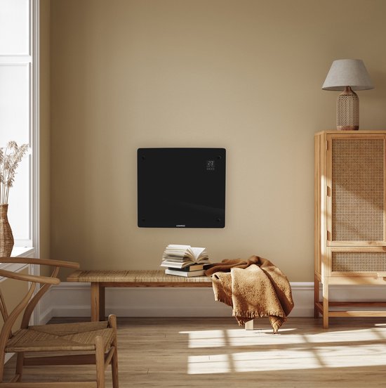 VONROC Luxury electric heater - Konvektorheizung mit Glasscheibe - 500W/1000W - Beheizt Räume bis zu 12m2 - Gesteuert sowohl mit App (über Wifi) als auch manuell - Einstellbarer Thermostat und Timer - Schwarz