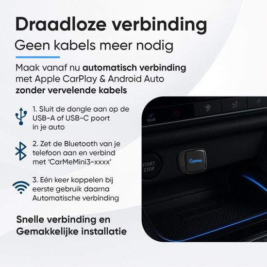 CarMe Ultra Mini 2-in-1 CarPlay Dongle - Drahtloses CarPlay & Android Auto - USB-A & USB-C - Android Auto Dongle - Schwarz