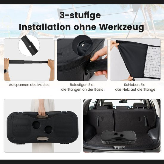 COSTWAY Badminton Netzständer, tragbares Federballspiel mit Schlägern, 2 Schlägern, Netz und Aufbewahrungsbox, komplettes Badmintonset für Badminton/Tennis und Volleyball für drinnen und draußen
