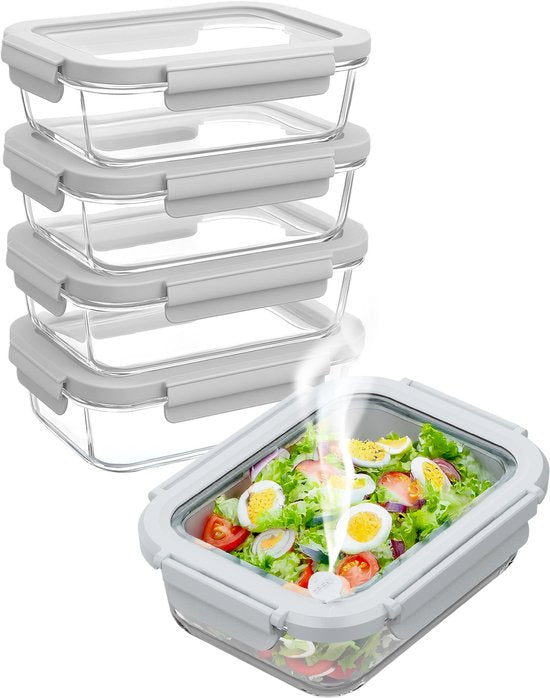 Nord Kitchen Einmachschalen Set - mit Glas-Dampfdeckel - Meal Prep Schalen - Gefrierschalen Vollglas - luftdicht - 5 Stück - 1040 ML