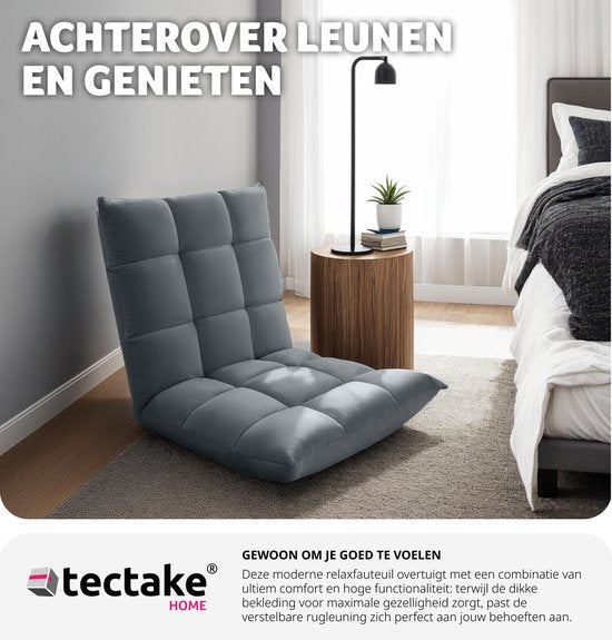 tectake Relaxsessel - Relaxsessel - XXL-Bodensessel - Klappbar mit Liegefunktion - Bodensessel mit verstellbarer Rückenlehne - Verwendbar als Sessel, Sitzkissen, Bodenkissen, Liege oder zur Meditation - Grau