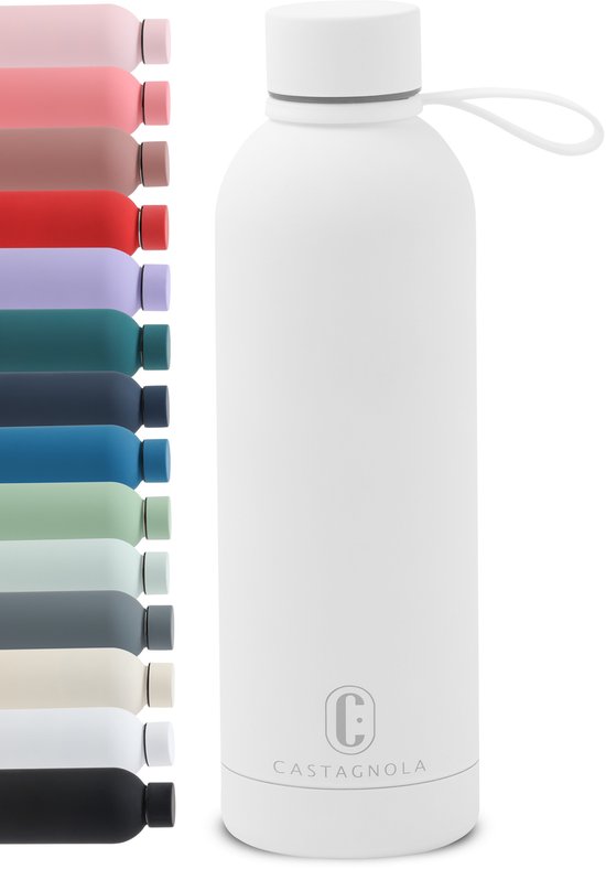 Castagnola Wasserflasche - Edelstahl-Trinkflasche 500 ML - Stahl-Thermoskanne - Trinkflaschen für Erwachsene - Doppelwandig - Weiß