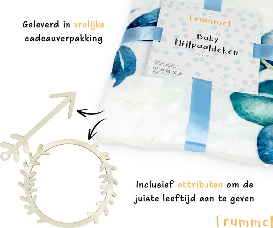 Frummel Milestone blanket 'Leaves' - Milestone blanket - Milestone baby - Baby Gift Boy - Baby Gift Girl - Baby Shower Gift - Baby Gift - Milestone blanket in Dutch - Muttertagsgeschenk - 115 x 115 cm