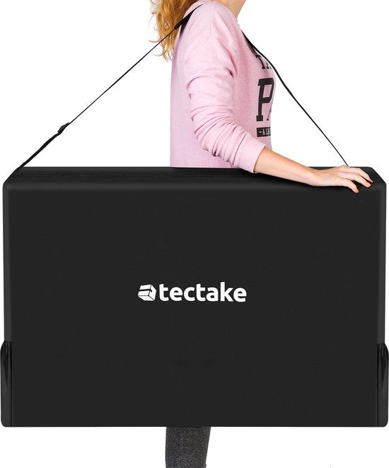 tectake® 3-Zonen-Massagetisch - 70cm breit - Behandlungsliege mit 5cm dicker Polsterung und Aluminiumrahmen - Inklusive 15 Kopfstützentüchern und Tragetasche - Maximale Belastbarkeit 230kg - Schwarz