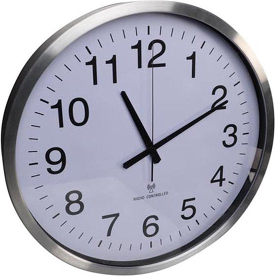 Perel Wanduhr, rund, analog, 50 cm, funkgesteuerte Zeitanzeige (DCF), Aluminium, silber