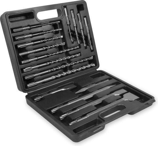 VONROC Bohr- und Meißelsatz SDS-Plus - 17-teilig - Universal - Koffer inkl. Bohrer, Spitz- und Flachmeißel