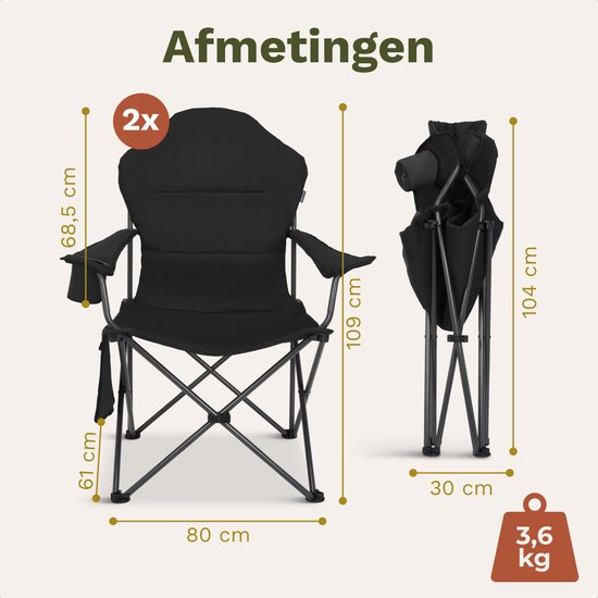 TRVLMORE Campingstühle XXL - klappbar - 2er-Pack - 160KG Tragkraft - Inkl. Tragetasche - Klappstuhl - Angelstuhl - Campingstuhl - Klappstuhl - Schwarz