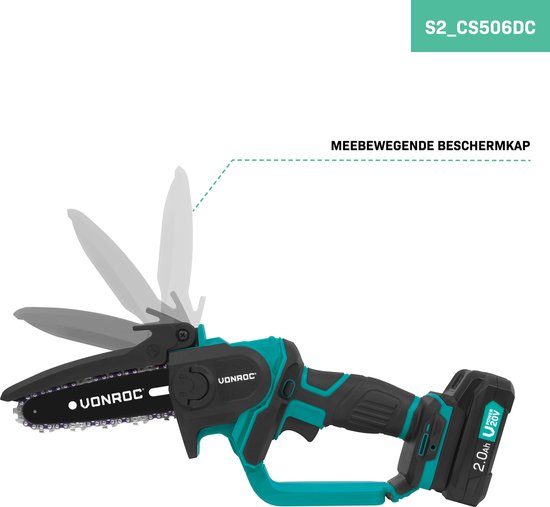 VONROC Mini-Kettensäge 20V - 152mm - Inkl. 2x 2.0Ah Akkus und Schnellladegerät