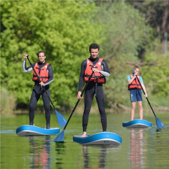 LifeGoods PaddlePro SUP Board - Aufblasbares Paddle Board - Komplettset - Max. 135KG - 320x81cm - Weiß/Himmelblau