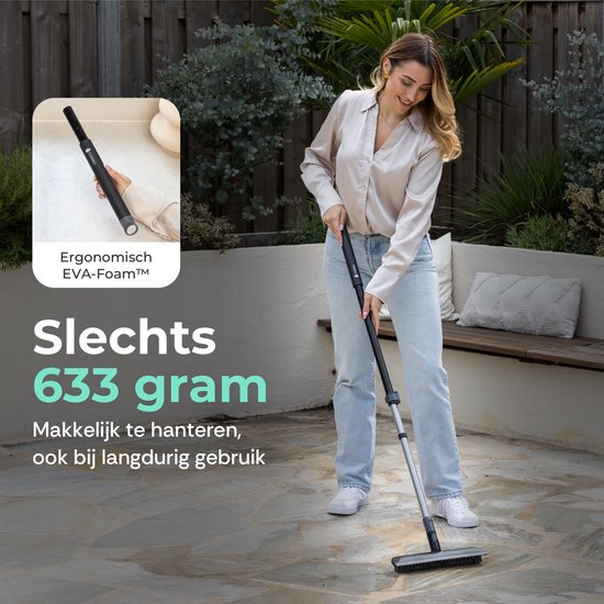 CLEANLY Schrubber und Bodenwischer mit Stiel - Reinigungsbürste - Schrubber - Schrubber mit Stiel - Schrubber - Wischer - Verstellbar 116-144 cm - Breite 30,5 cm - Schwarz, Grau