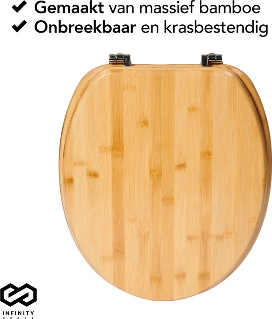Infinity Goods Bambus Toilettensitz Emmy - Toilettensitz mit Deckel - Edelstahlscharniere - Inklusive Befestigungsmaterial