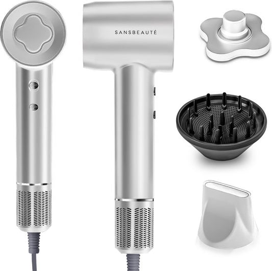 Sansbeauté® Haartrockner mit Diffusor - Locken - 110.000 U/min - Ionen-Haartrockner mit Bürste - 3 Stufen - 3 Aufsätze - Reisehaartrockner - Coolshot - Haartrockner mit Diffusor - Haartrockner - 2000W - EssentiaPRO®