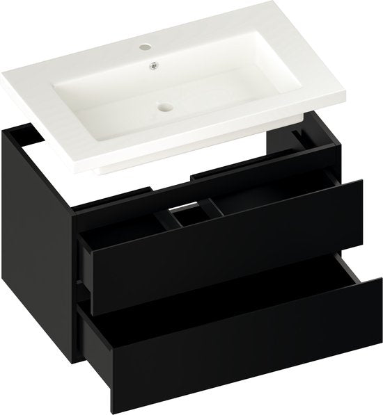 Mirlux Badmöbel Matte Schwarz 80 cm - Waschbecken Weiß - Badmöbel - Waschbecken Matte Schwarz