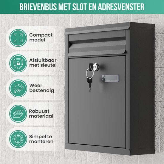 Avalo Briefkasten - Wandbriefkasten - mit Schloss und 2 Schlüsseln - inkl. Befestigungsmaterial - Schwarz