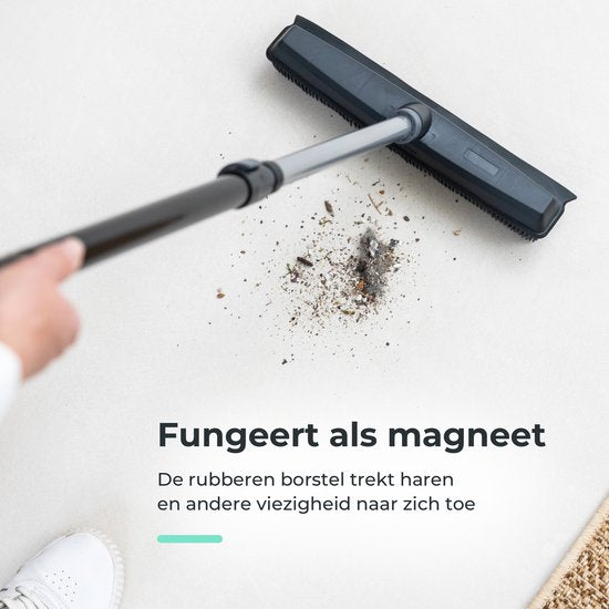 CLEANLY Gummibesen mit Bodenwischer - Barbierbesen - Weicher Besen für drinnen und draußen - Teleskop 114-142 cm - Bürste mit Stiel - Innenbesen - Breite 34 cm - Schwarz, Grau