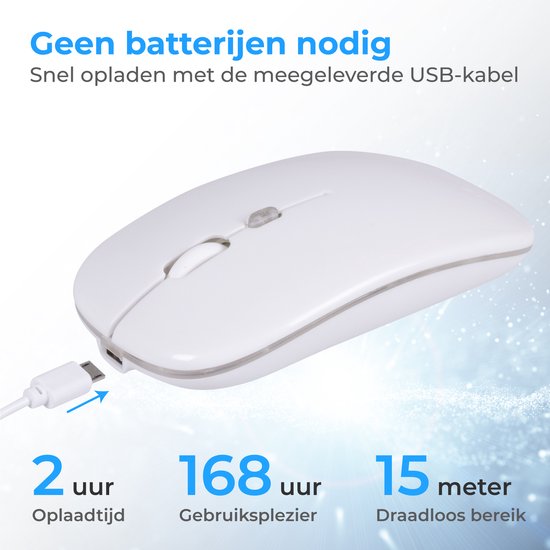 Nuvance - Kabellose Maus LED - Bluetooth - Ergonomisch - Laptop und Spiele - Kabellos - Weiß