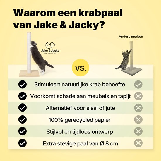 Jake und Jacky Kratzbaum Holz - Kratzbaum aus Holz für Katzen - mit Papierseil - Kratzmöbel - 80 cm