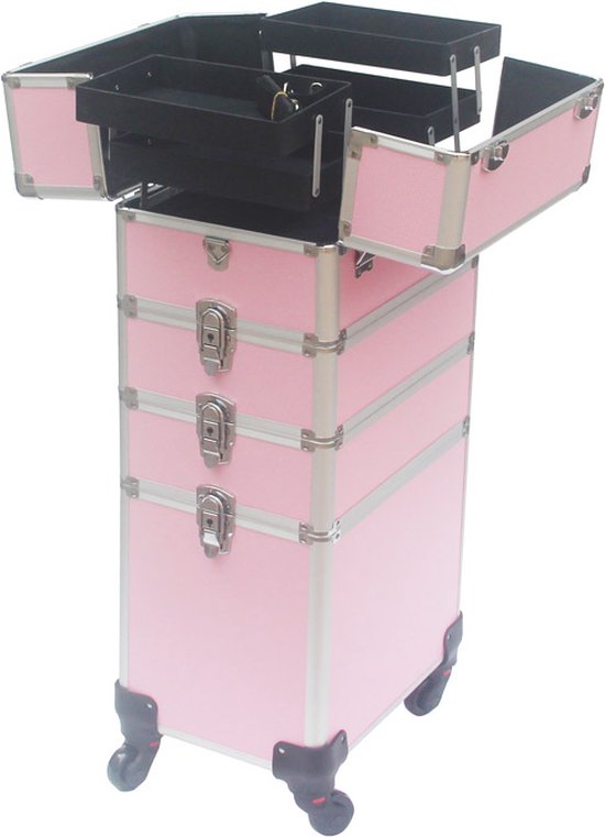 VDD Schminkkoffer Trolley - Kosmetik Make-up Nagelnecessaire - 4 in 1 - Pink