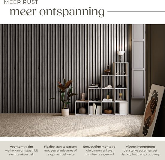 tectake® Akustikpaneele - 4er-Set - Akustik-Wandpaneele - 60 x 120 cm - 2,88 m² - Wandpaneele mit verstellbarer Größe - Lattenwand aus MDF und Holzfurnier - Schalldämmung - Stilvolle Wanddekoration - Einfache Montage - Eiche Hellgrau