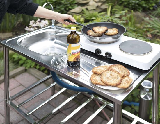Camping/Outdoor Inox Tisch mit Spülbecken und Wasserhahn 100x77x50cm