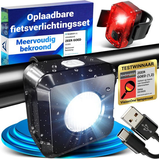 Nextcover Fahrradlicht vorne und hinten | Fahrradlicht USB-C Wiederaufladbar & IPX4 Wasserdicht | Fahrradlicht Set mit 6 Stunden Batterielebensdauer | Frontlicht und Rücklicht | Fahrradlicht LED Weiß und Rot | Fahrradlicht für alle Fahrräder | Fahrradlamp