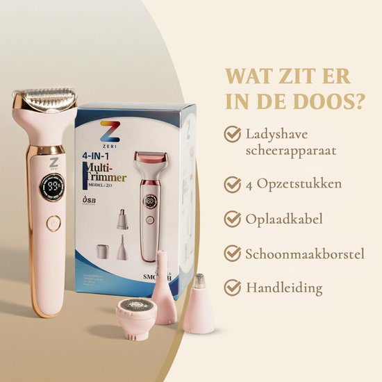 Ladyshave für Frauen - 4 in 1 Rasierer - Achseln - Beine - Nasentrimmer - Augenbrauen - Nase - Zeri
