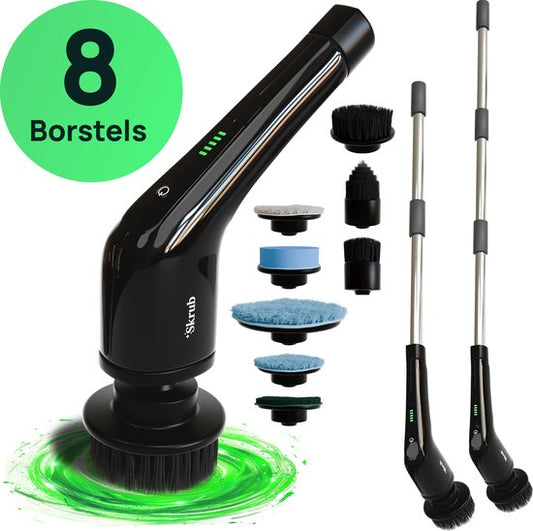 Skrub Elektrische Reinigungsbürste - Schrubber mit Griff für das Badezimmer - 8 Aufsätze