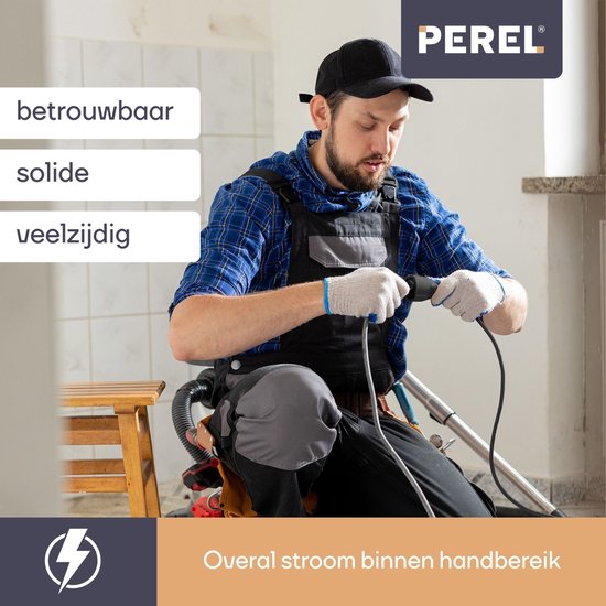 Perel Verlängerungskabel, Verlängerungsschnur, Stromkabel, Verlängerungskabel, Innenkabel mit zwei Steckdosen für den Außenbereich IP44, geerdet, Schuko, H07RN 3G2,5, PVC, Gummi, 20 m, schwarz