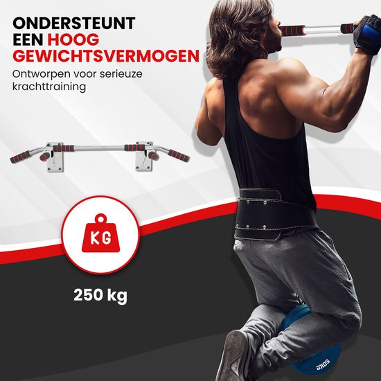 TTD® Premium Klimmzugstange - Klimmzugstation - Wandklimmzugstange - Dip Station - Dip Bars - Home Sports - Home Fitness - Hochwertige Materialien - Extra stabile Befestigungsteile - Heimtraining - Weiß/Rot