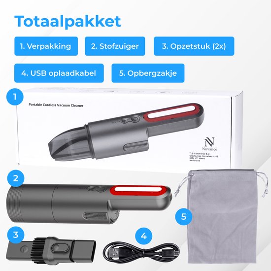 Nuvance - Auto-Staubsauger - 6000Pa - Kabelloser Handstaubsauger - USB Wiederaufladbar - Handstaubsauger - Auto Handstaubsauger - Krümelsauger - Krümelsauger