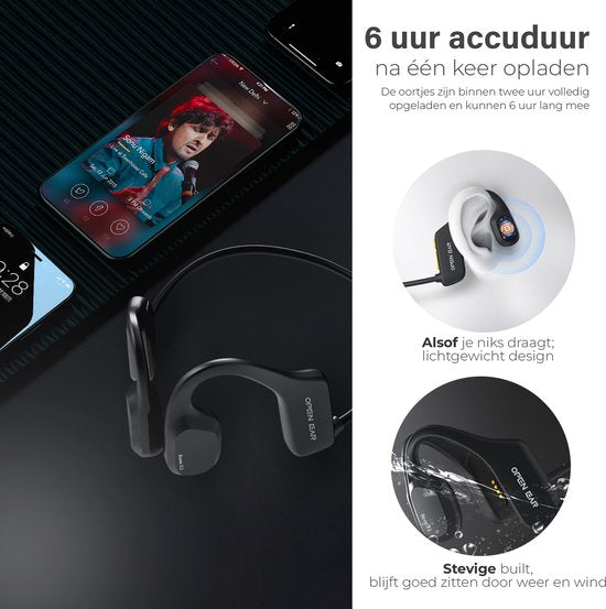 Soundvibe® Bone Conduction Headphone Schwarz - Sport-Kopfhörer - Sport-Kopfhörer - Kabellose Kopfhörer - Wasserfest - 8 GB interne Speicherkarte - Sport-Kopfhörer - Für alle Handys und Laptops - Lauf-Kopfhörer - Kabellose Kopfhörer
