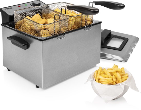 Princess Fryer 185000 - Großfritteuse - 1 großer und 2 kleine Körbe - 5 Liter - 3270W - Sichtfenster - Kaltzone - Anti-Geruchsfilter