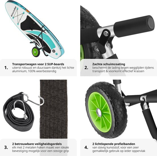 tectake Transportwagen faltbar für Surfbrett- für Stand-up Paddling Board- Kanuboot oder aufblasbares Kajak- Trolley - Buggy für SUP- Surfbrett