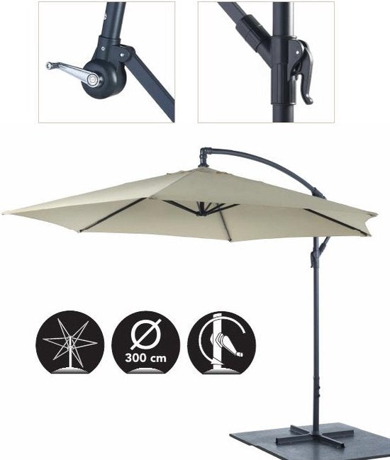 Lifetime Garden Floating Parasol mit Fuß - Sonnenschirm kippbar - ⌀300 x 300 cm - Balkon Sonnenschirm mit Tilt-Up System - Einstellbar bis 3 Meter Höhe - Champagner Sonnenschirm