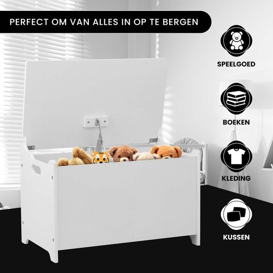 Oemmie Spielzeugbox - Aufbewahrungsbox - Aufbewahrungsbox - Aufbewahrungsbox - Aufbewahrungsbox Kinder - 60x40x37cm - Sicherheitsscharniere - Weiß
